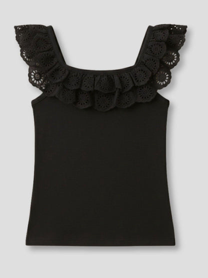 Dsiney Kidz - Angel & Rocket Black Jess Broderie Frill Vest Top image 3