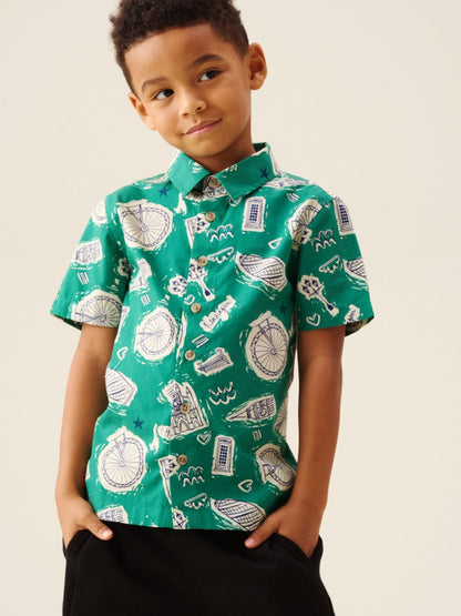 Dsiney Kidz - Angel & Rocket Green Damien City Print Shirt image 4