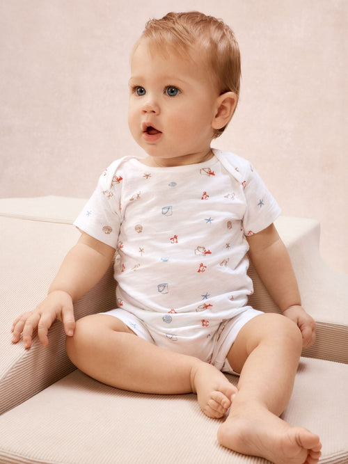 The White Company White Cotton Blend Beach Scene Shortie Rompersuit image 1