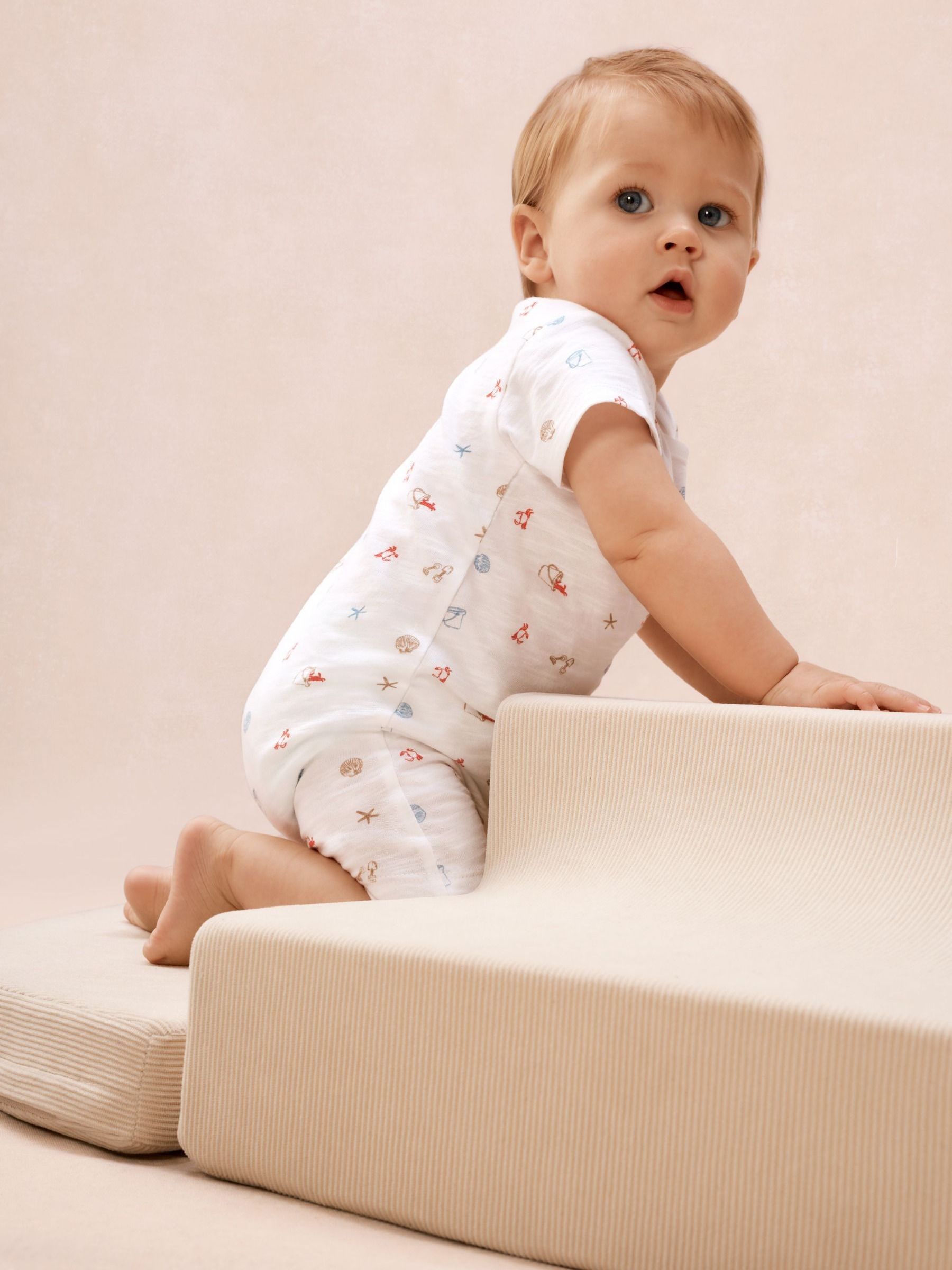 The White Company White Cotton Blend Beach Scene Shortie Rompersuit image 4