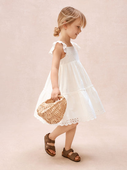 The White Company White Cotton Blend Broderie Detail Tiered Dress image 1