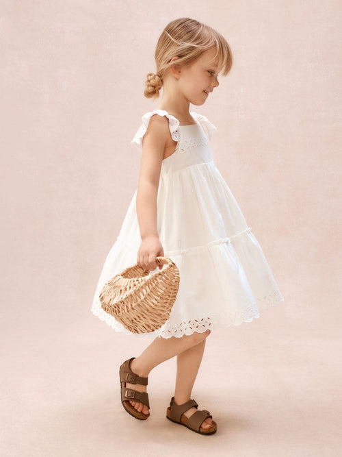 The White Company White Cotton Blend Broderie Detail Tiered Dress image 1