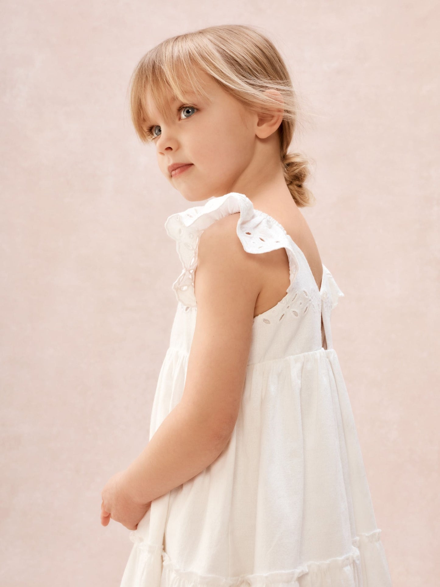 The White Company White Cotton Blend Broderie Detail Tiered Dress image 2