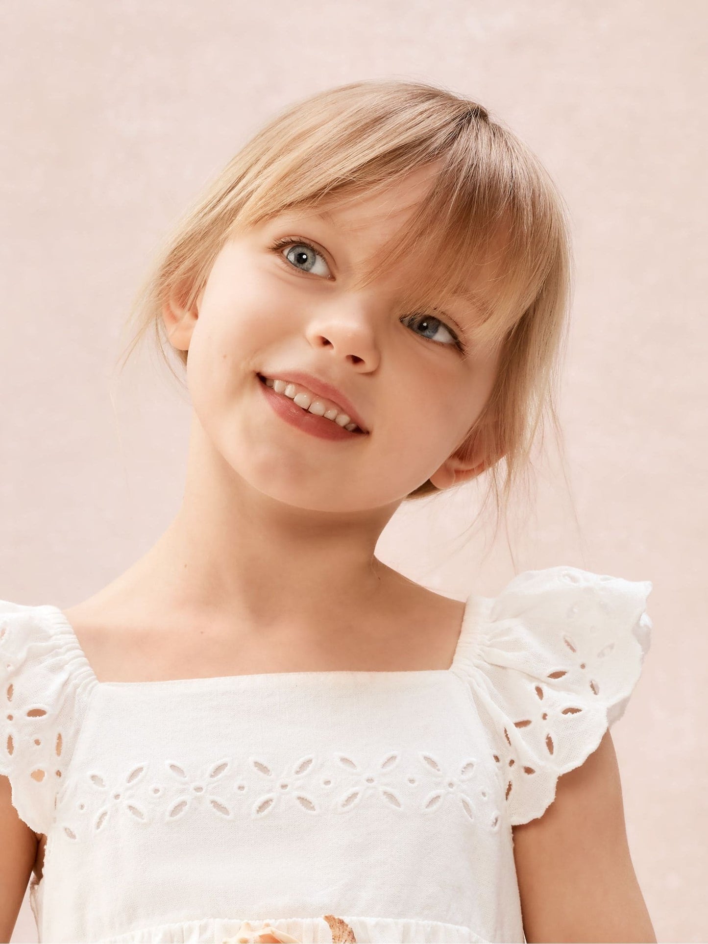 The White Company White Cotton Blend Broderie Detail Tiered Dress image 3