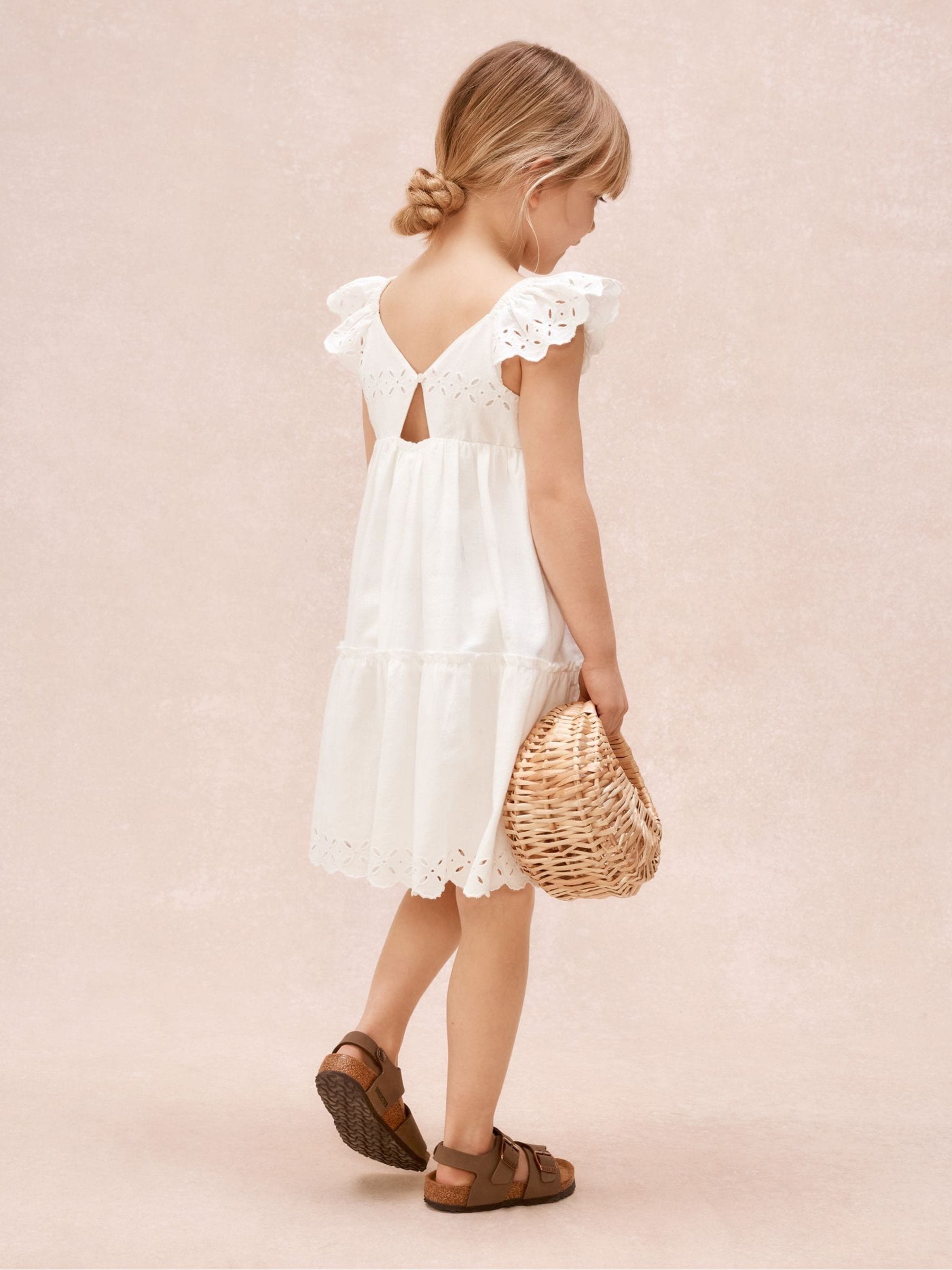 The White Company White Cotton Blend Broderie Detail Tiered Dress image 4