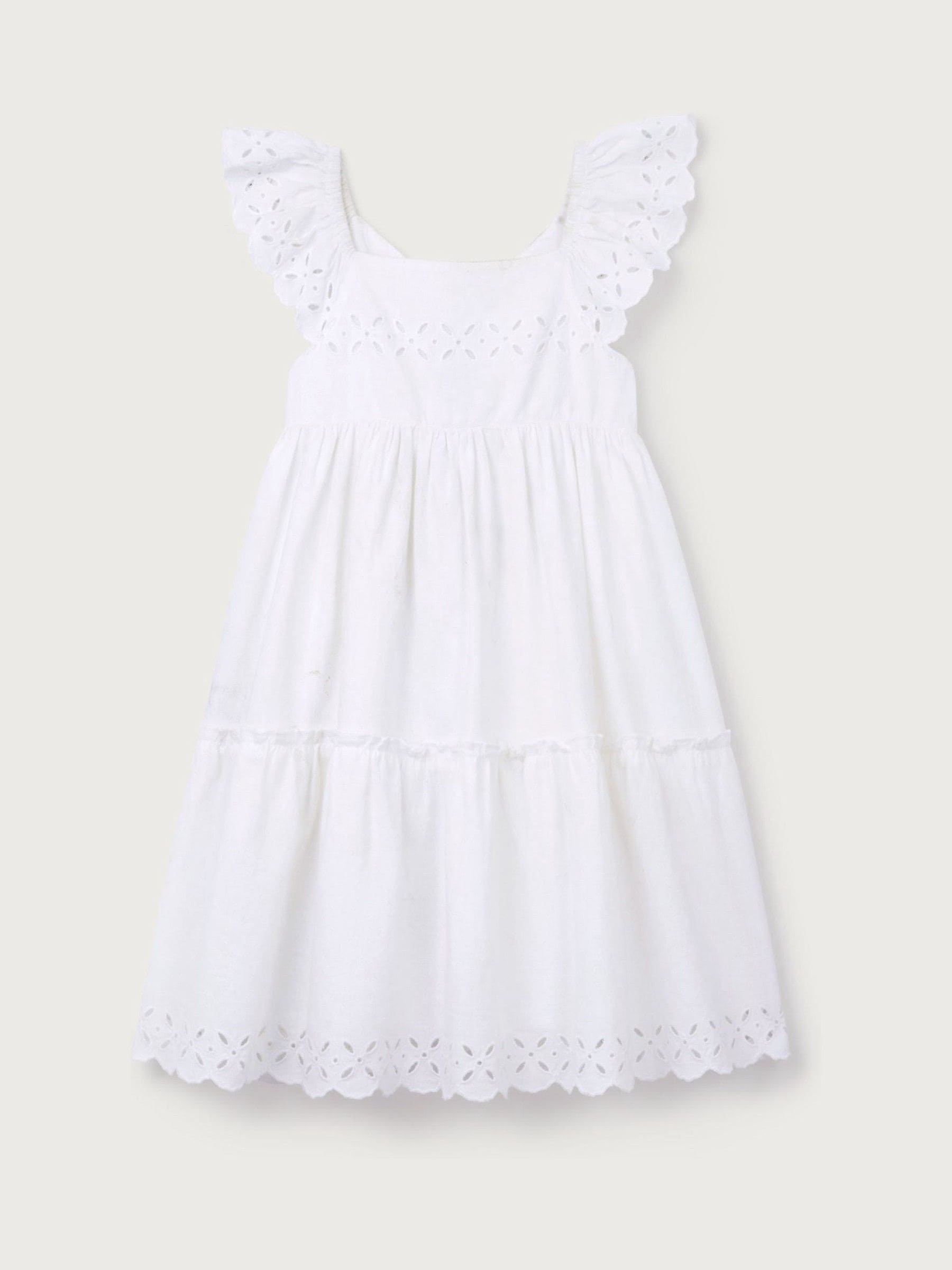 The White Company White Cotton Blend Broderie Detail Tiered Dress image 5
