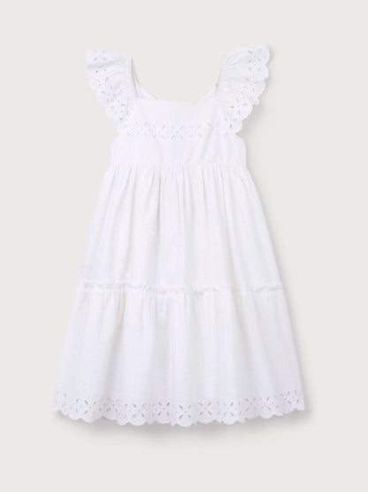 The White Company White Cotton Blend Broderie Detail Tiered Dress image 5