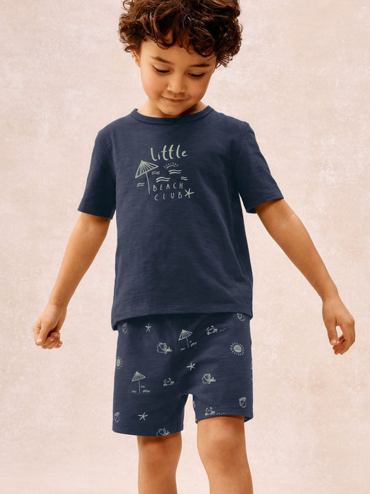 The White Company Blue Cotton Blend Glow In The Dark Beach Club Relaxed Shortie T-Shirt and Short Set image 1