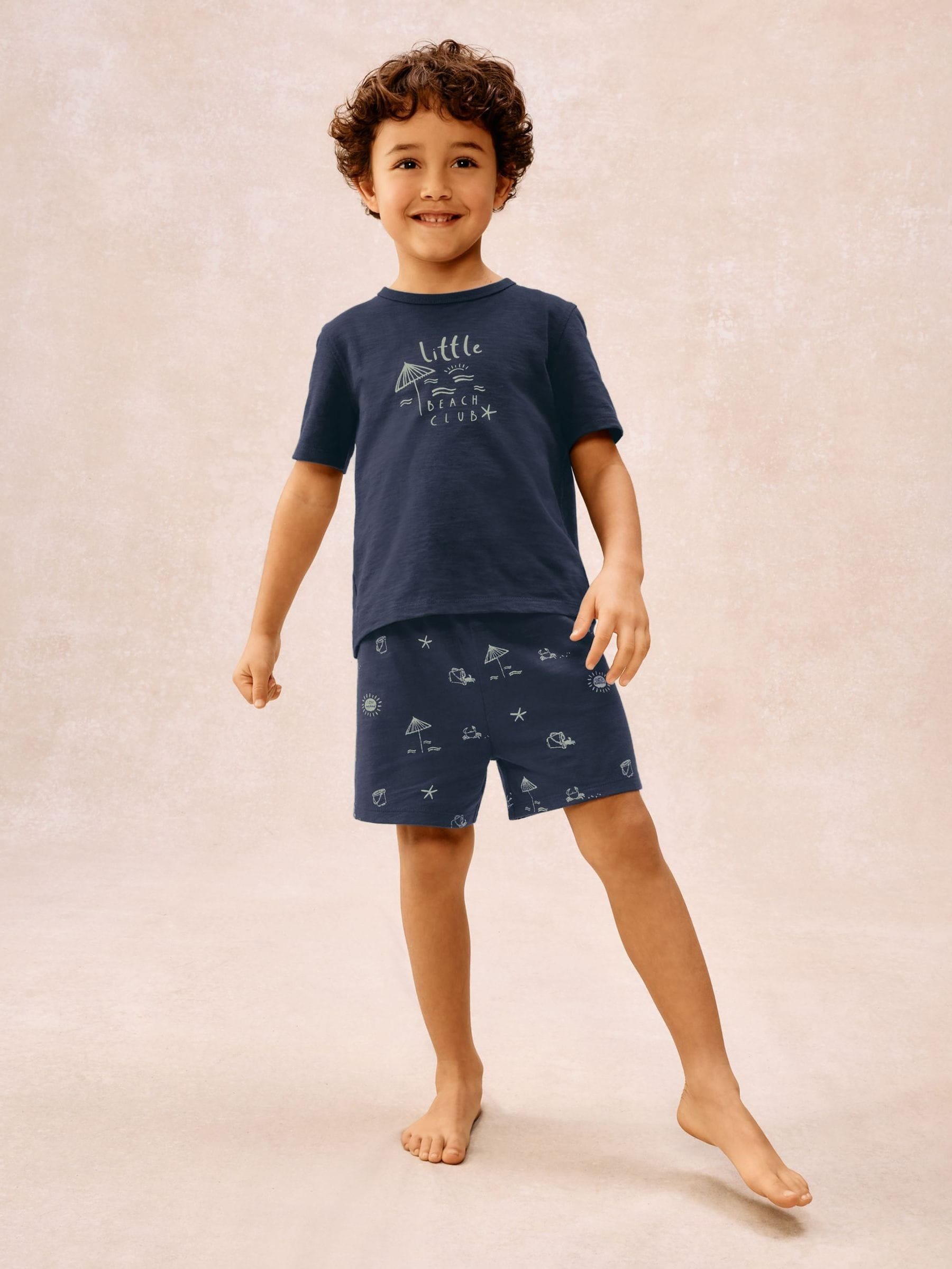 The White Company Blue Cotton Blend Glow In The Dark Beach Club Relaxed Shortie T-Shirt and Short Set image 2