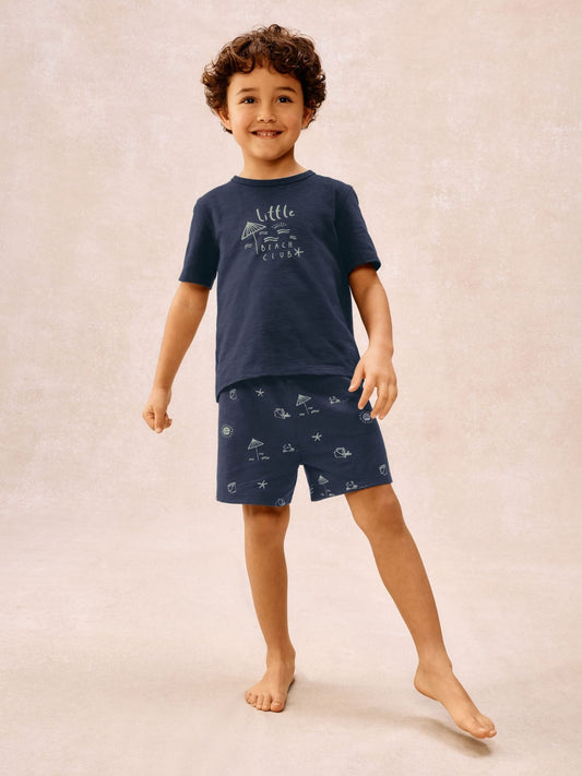 The White Company Blue Cotton Blend Glow In The Dark Beach Club Relaxed Shortie T-Shirt and Short Set image 2