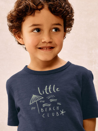 The White Company Blue Cotton Blend Glow In The Dark Beach Club Relaxed Shortie T-Shirt and Short Set image 3