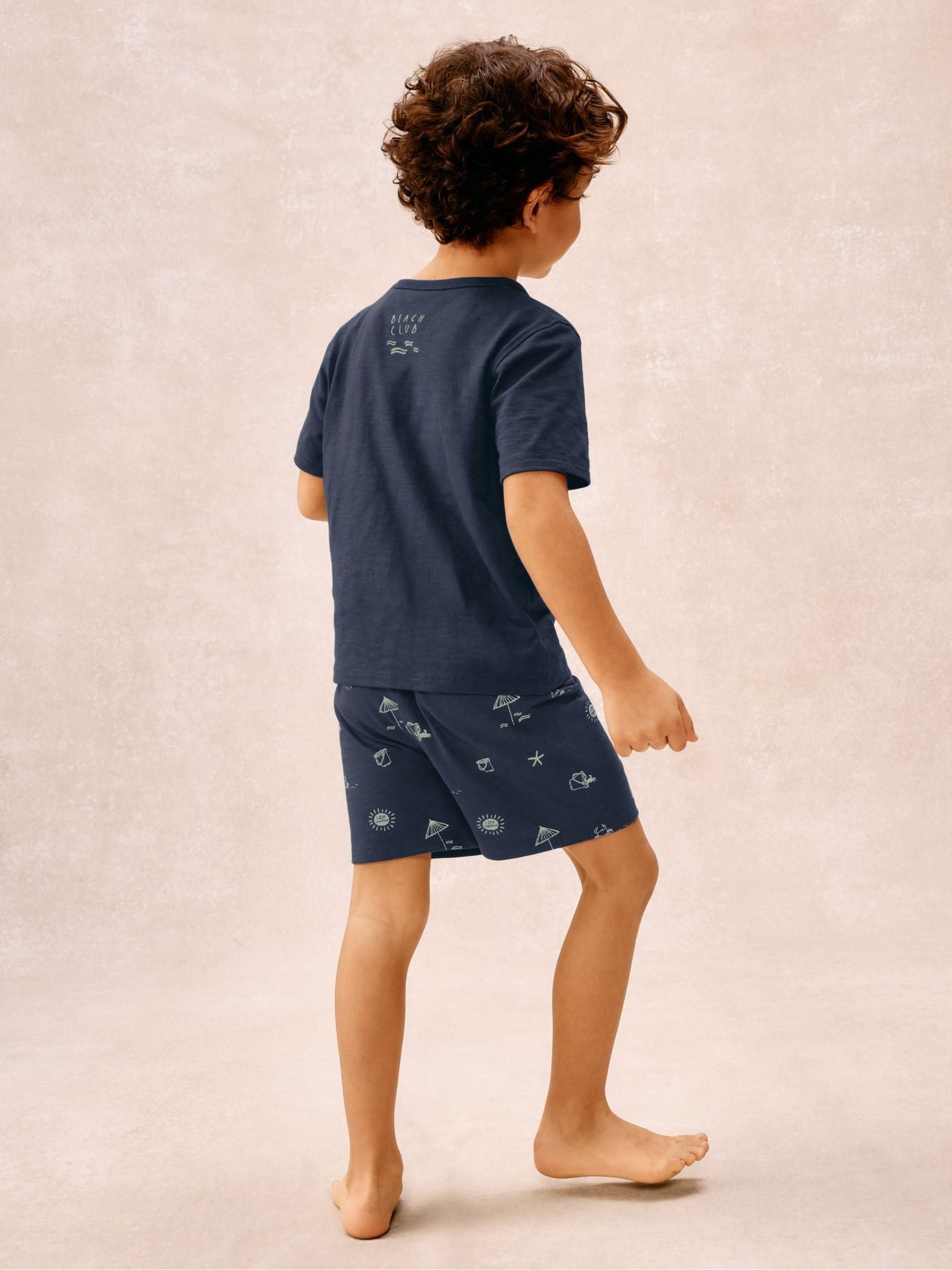 The White Company Blue Cotton Blend Glow In The Dark Beach Club Relaxed Shortie T-Shirt and Short Set image 4