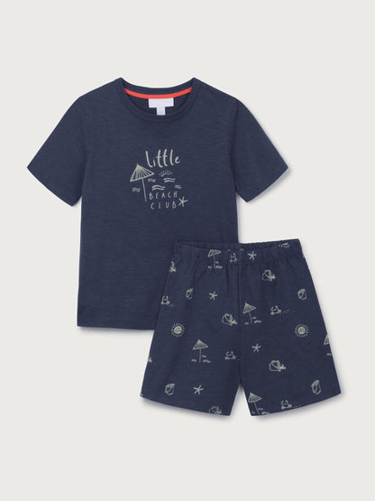 The White Company Blue Cotton Blend Glow In The Dark Beach Club Relaxed Shortie T-Shirt and Short Set image 5