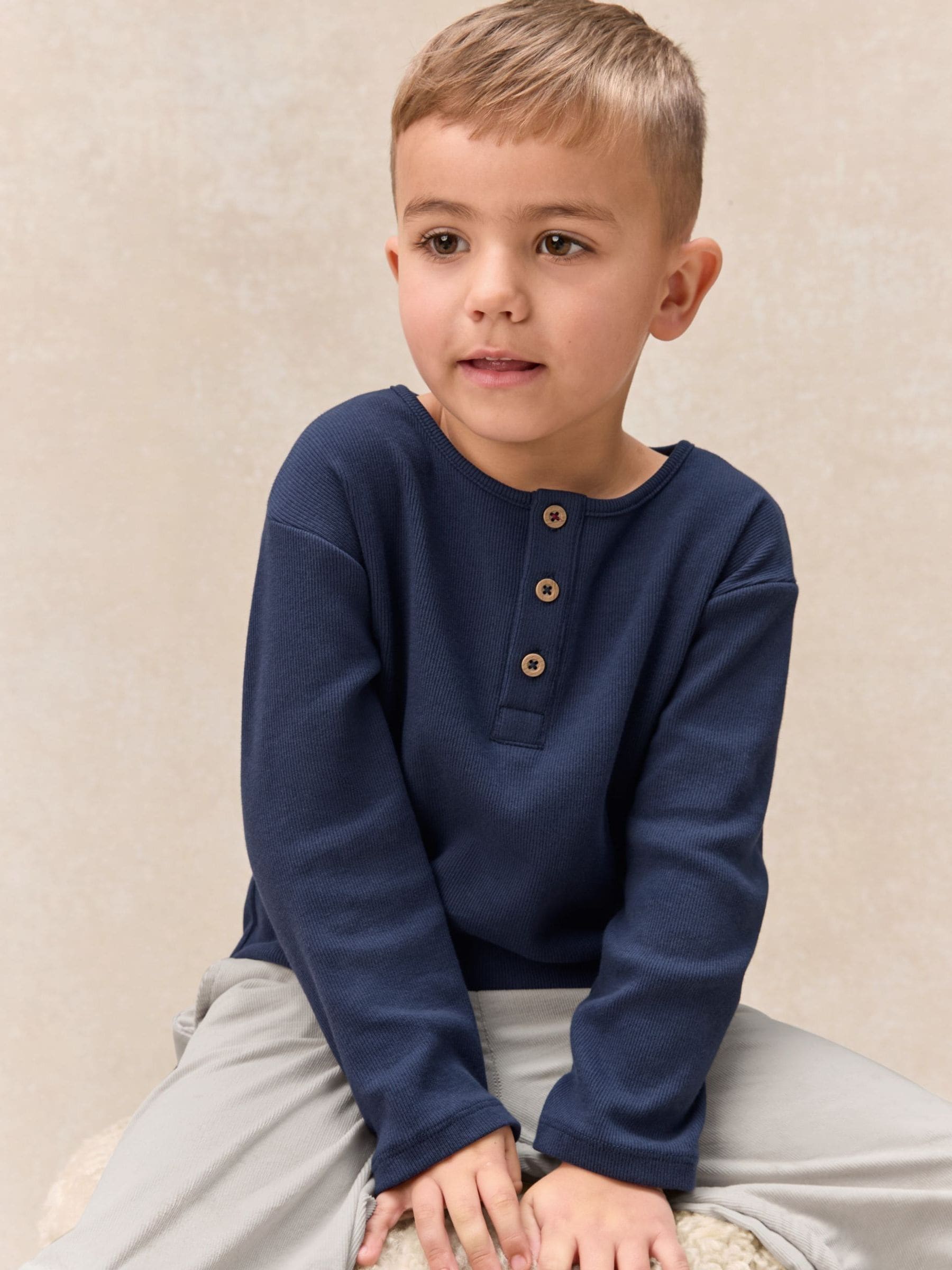 The White Company White Cotton Blend Henley Top & Cord Trousers Set image 1