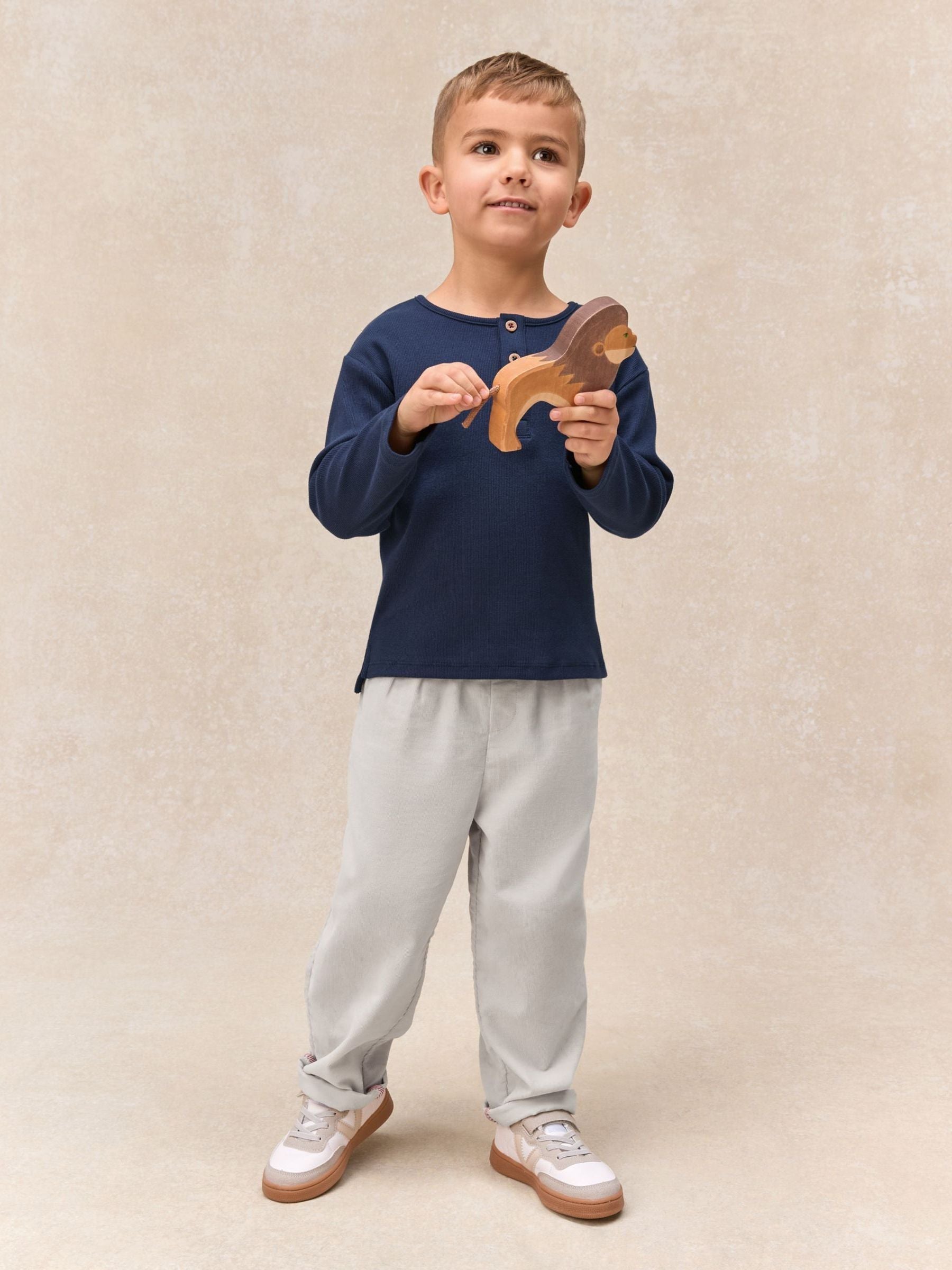 The White Company White Cotton Blend Henley Top & Cord Trousers Set image 2