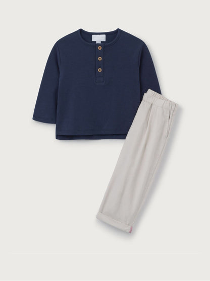 The White Company White Cotton Blend Henley Top & Cord Trousers Set image 5