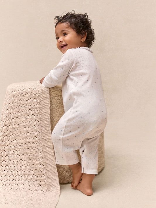 The White Company White Cotton Heart Pointelle Frill Collar Sleepsuit image 2