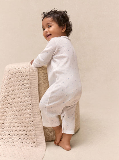 The White Company White Cotton Heart Pointelle Frill Collar Sleepsuit image 2