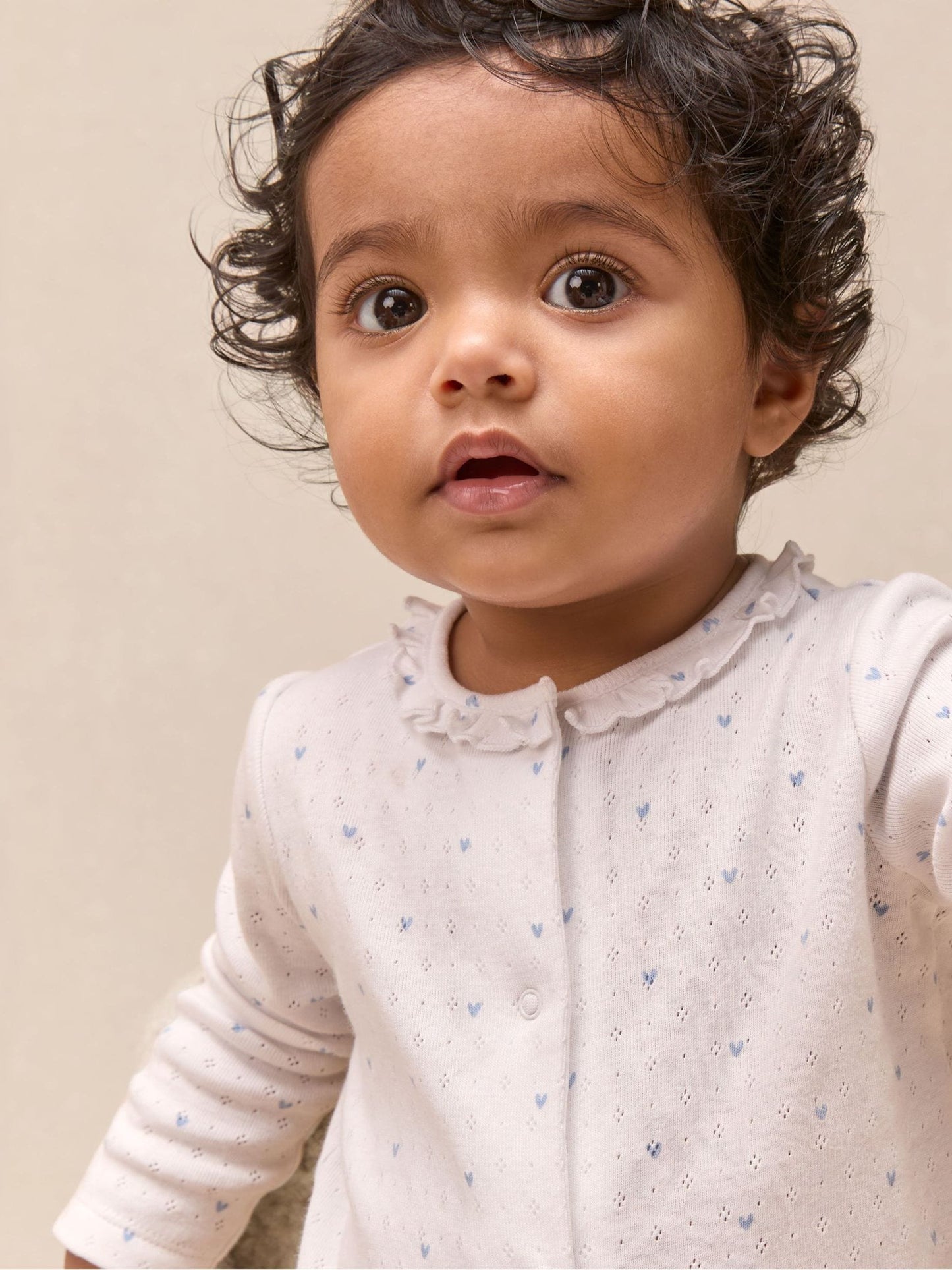 The White Company White Cotton Heart Pointelle Frill Collar Sleepsuit image 4
