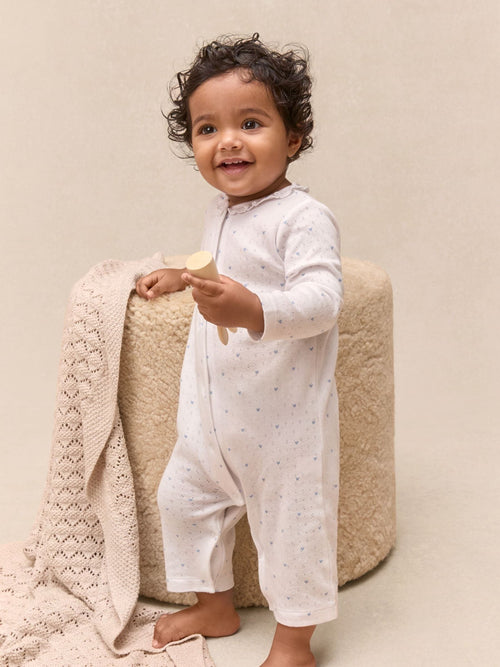 The White Company White Cotton Heart Pointelle Frill Collar Sleepsuit image 1