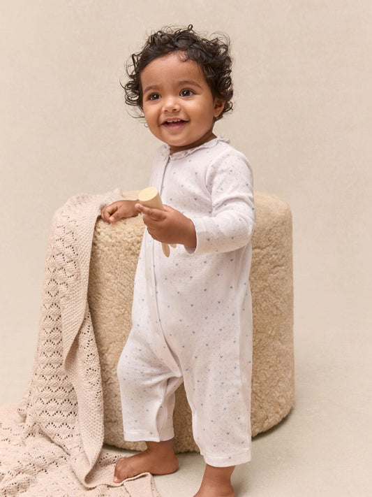 The White Company White Cotton Heart Pointelle Frill Collar Sleepsuit image 1