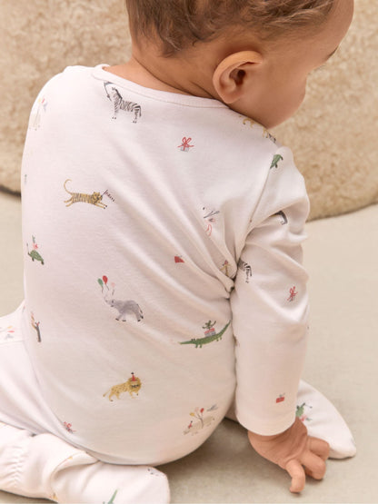 The White Company White Cotton Party Animal Print Wrap Sleepsuit image 3