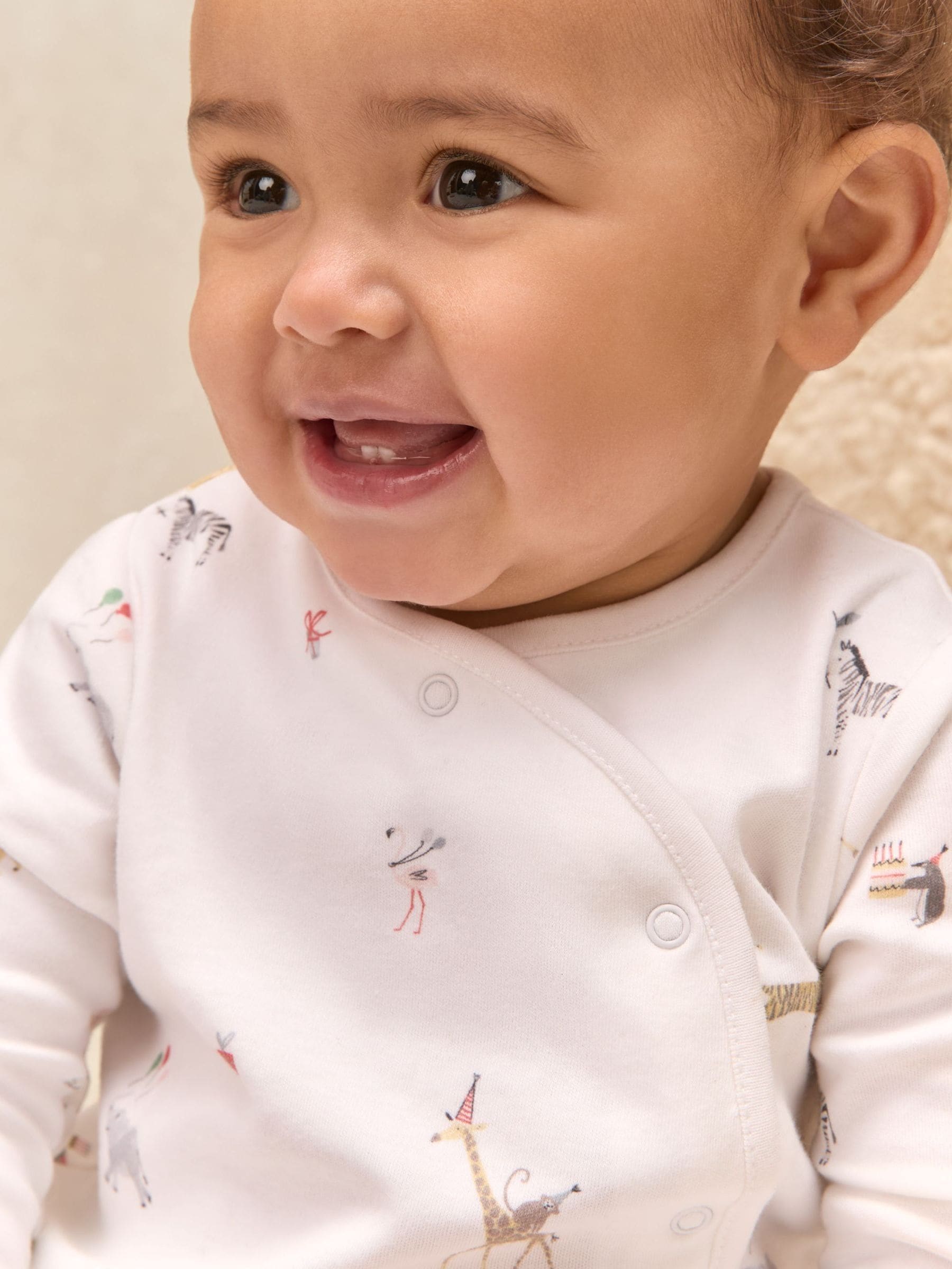 The White Company White Cotton Party Animal Print Wrap Sleepsuit image 4