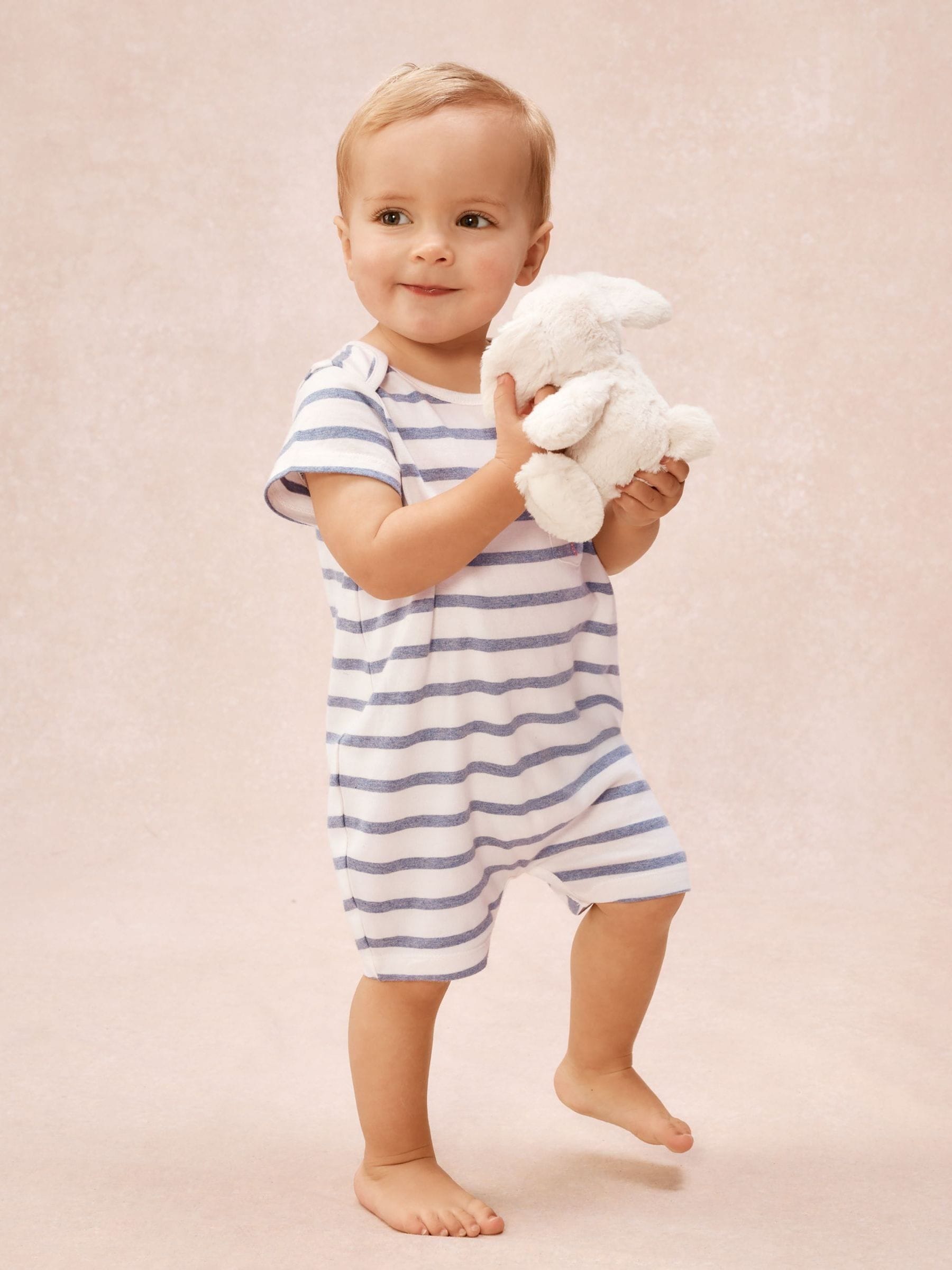 The White Company Blue Cotton Stripe & Anchor Embroidered Rompersuits image 2
