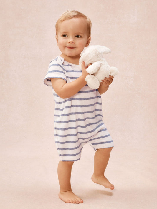 The White Company Blue Cotton Stripe & Anchor Embroidered Rompersuits image 2