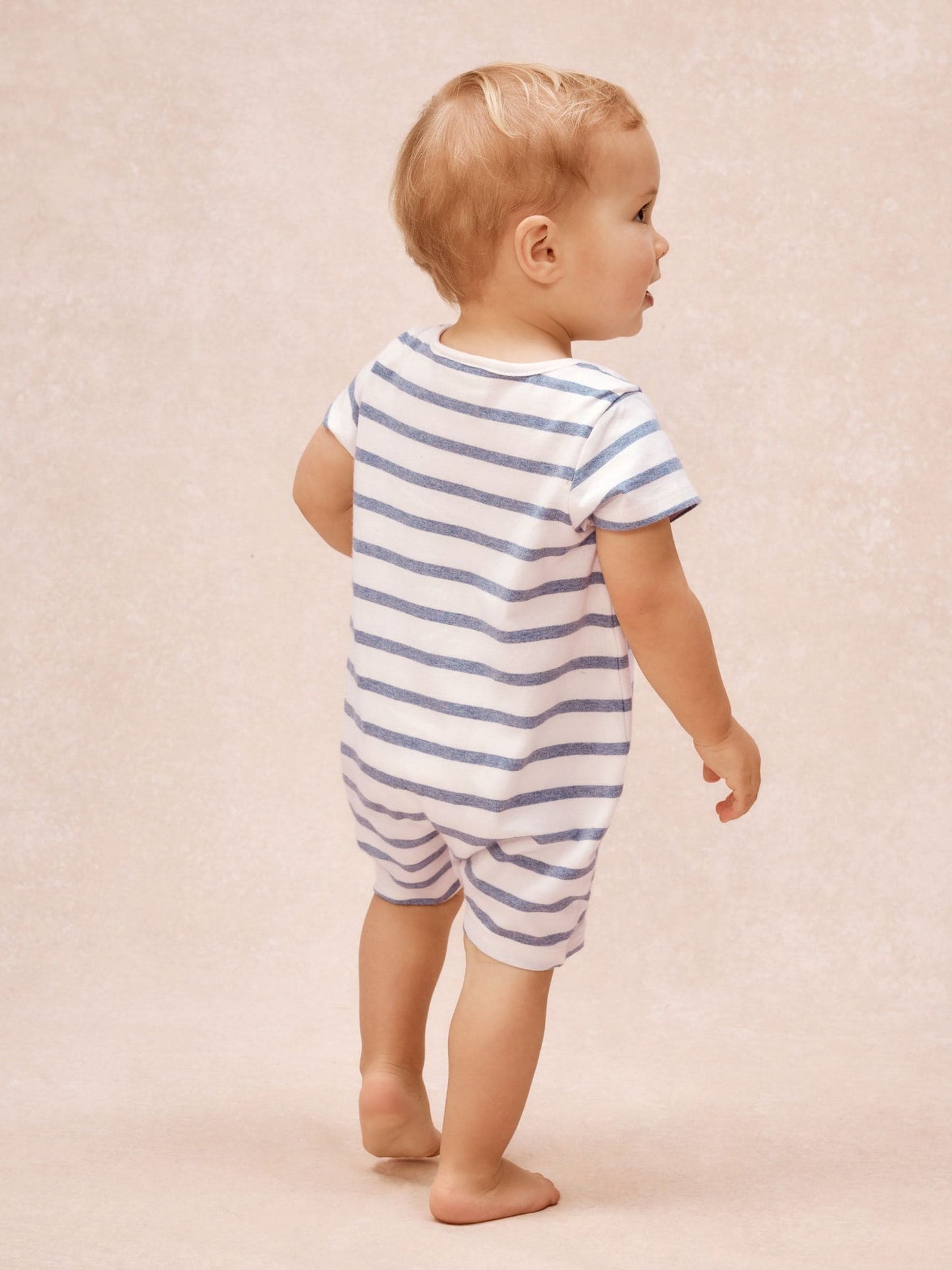 The White Company Blue Cotton Stripe & Anchor Embroidered Rompersuits image 4