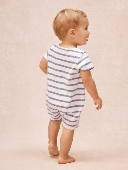 The White Company Blue Cotton Stripe & Anchor Embroidered Rompersuits image 4