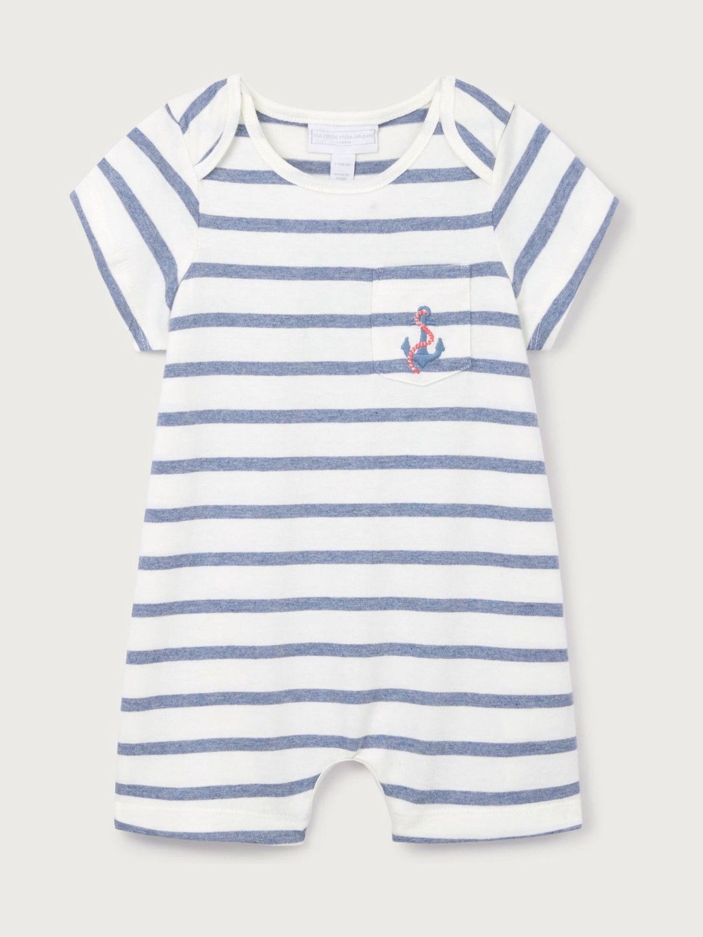 The White Company Blue Cotton Stripe & Anchor Embroidered Rompersuits image 5