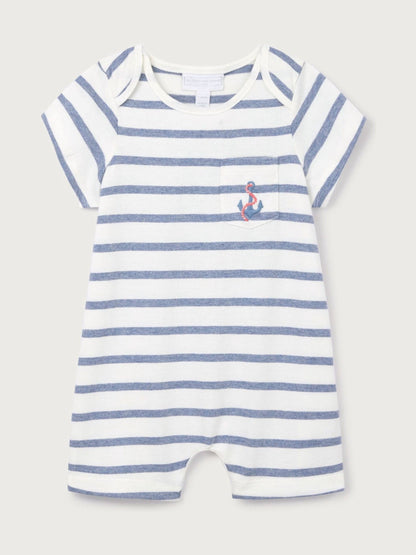 The White Company Blue Cotton Stripe & Anchor Embroidered Rompersuits image 5