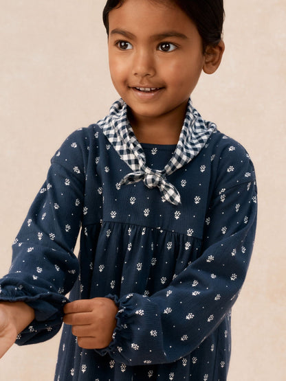 The White Company Blue Cotton Daisy Jersey Dress & Neckerchief Set image 3