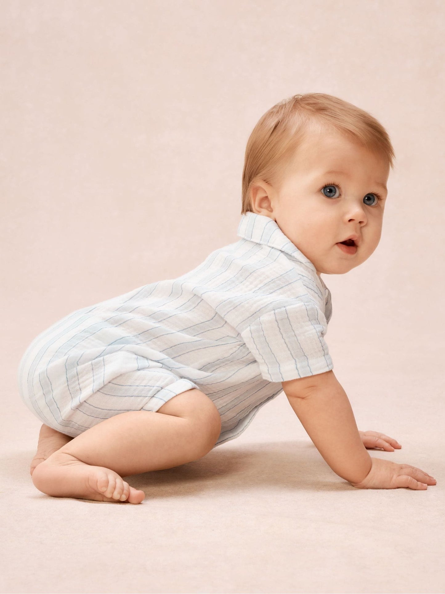 The White Company Blue Double Cotton Watercolour Stripe Classic Rompersuits image 1