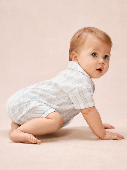 The White Company Blue Double Cotton Watercolour Stripe Classic Rompersuits image 1