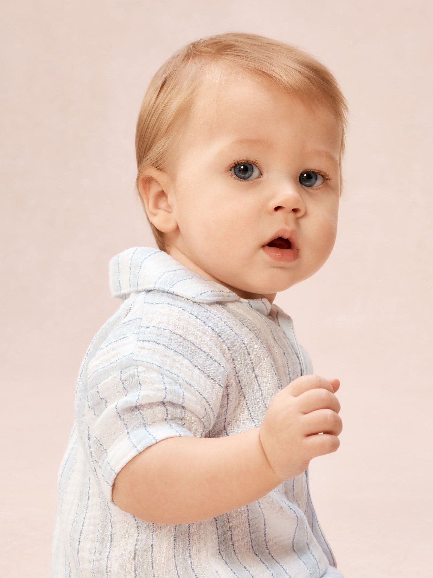 The White Company Blue Double Cotton Watercolour Stripe Classic Rompersuits image 3