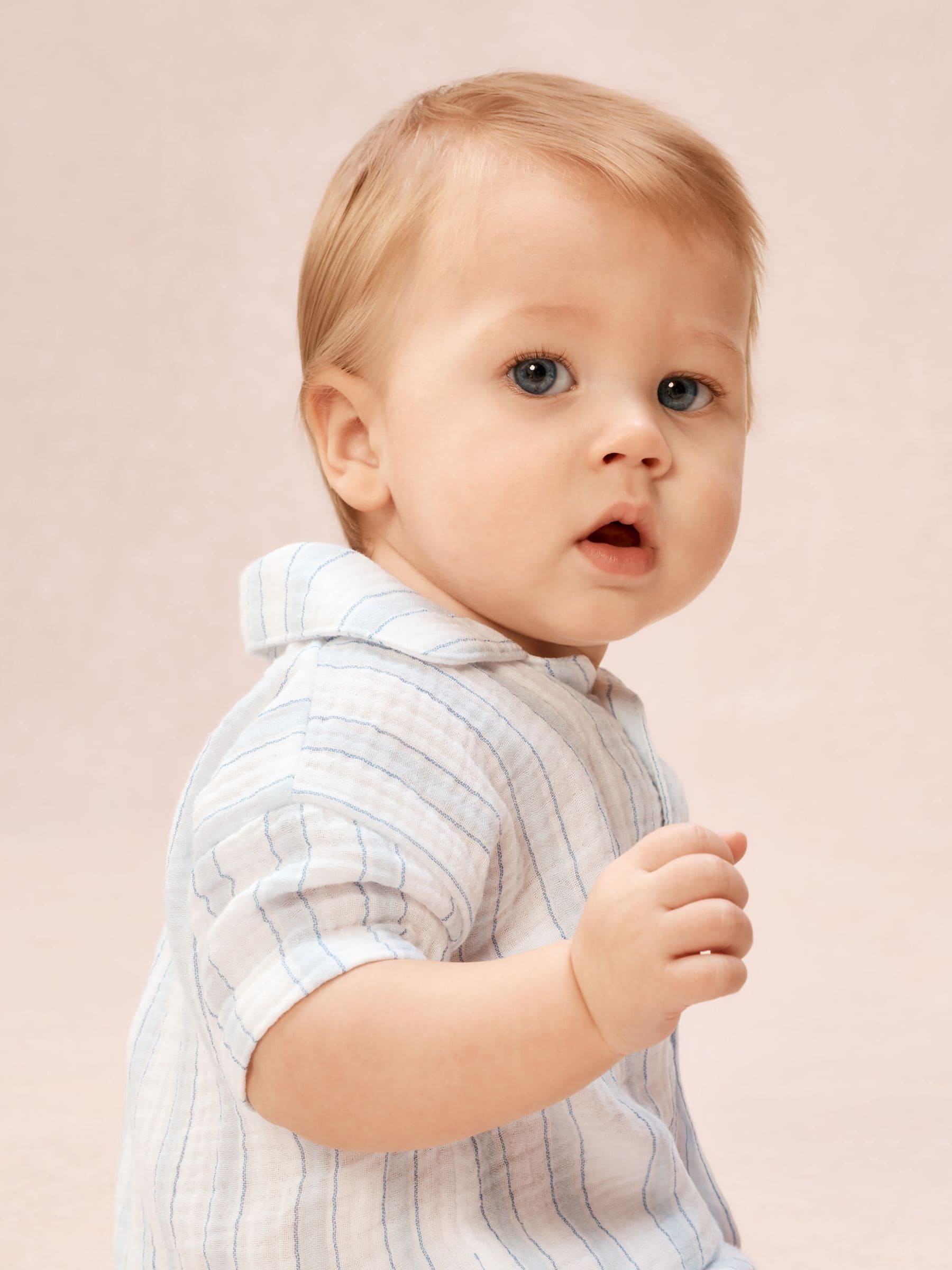 The White Company Blue Double Cotton Watercolour Stripe Classic Rompersuits image 3