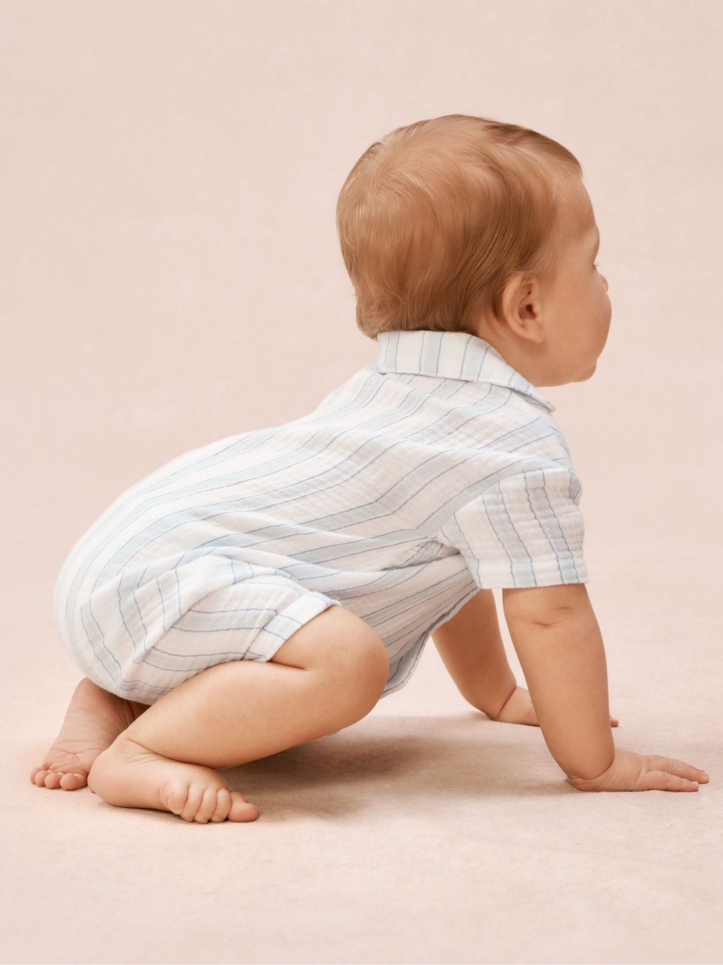 The White Company Blue Double Cotton Watercolour Stripe Classic Rompersuits image 4