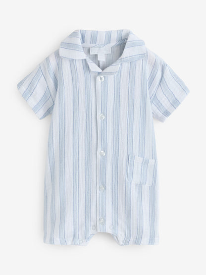 The White Company Blue Double Cotton Watercolour Stripe Classic Rompersuits image 5