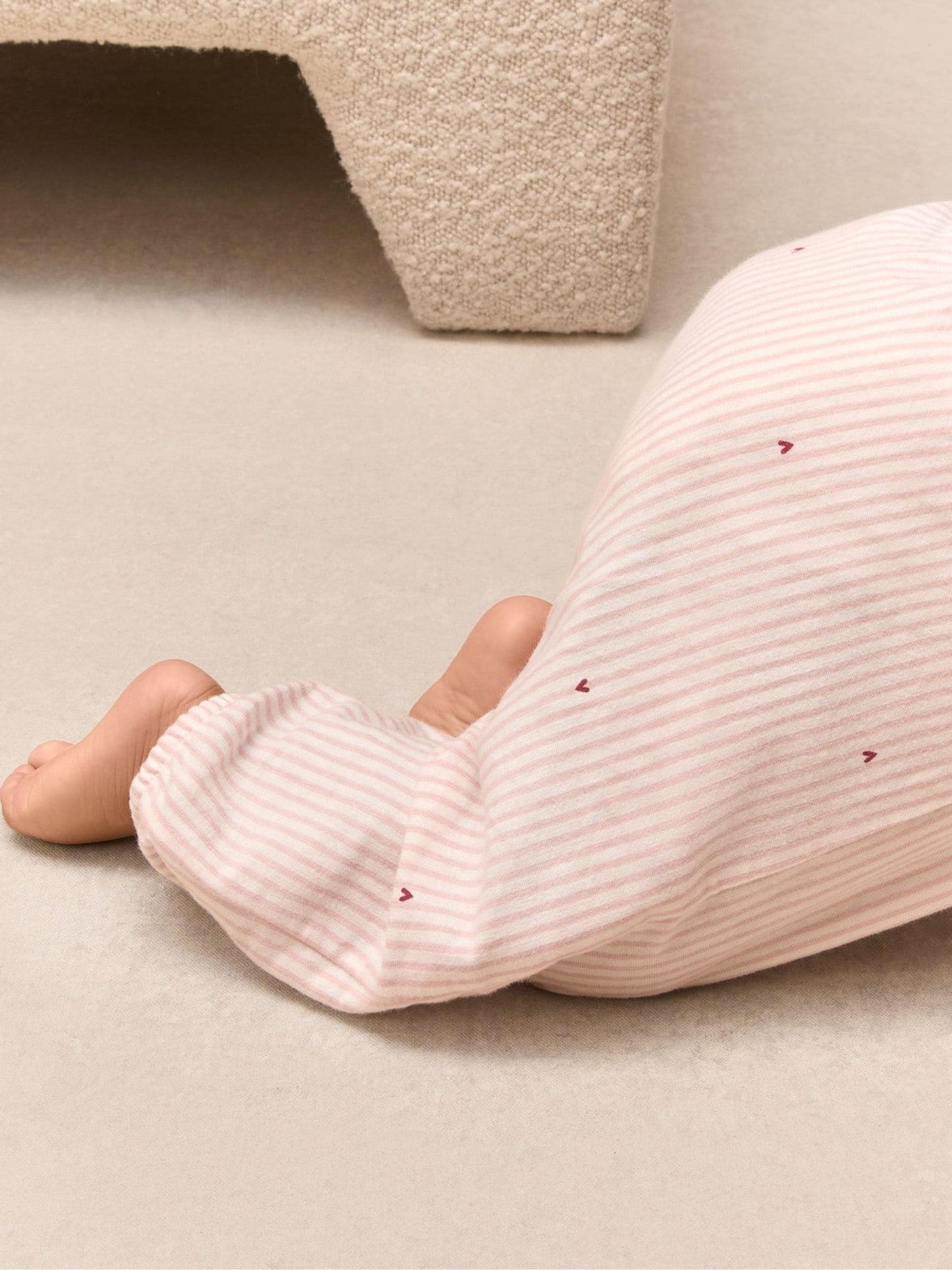 The White Company Pink Cotton Blend Fine Stripe & Heart Classic Sleepsuit image 3