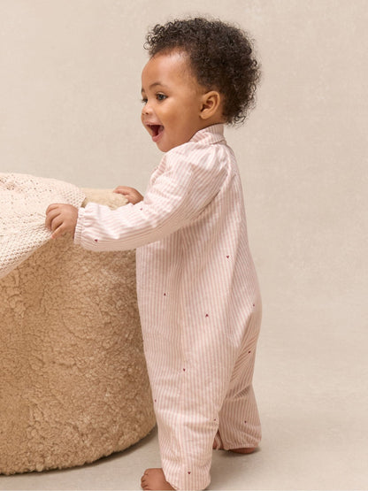 The White Company Pink Cotton Blend Fine Stripe & Heart Classic Sleepsuit image 4