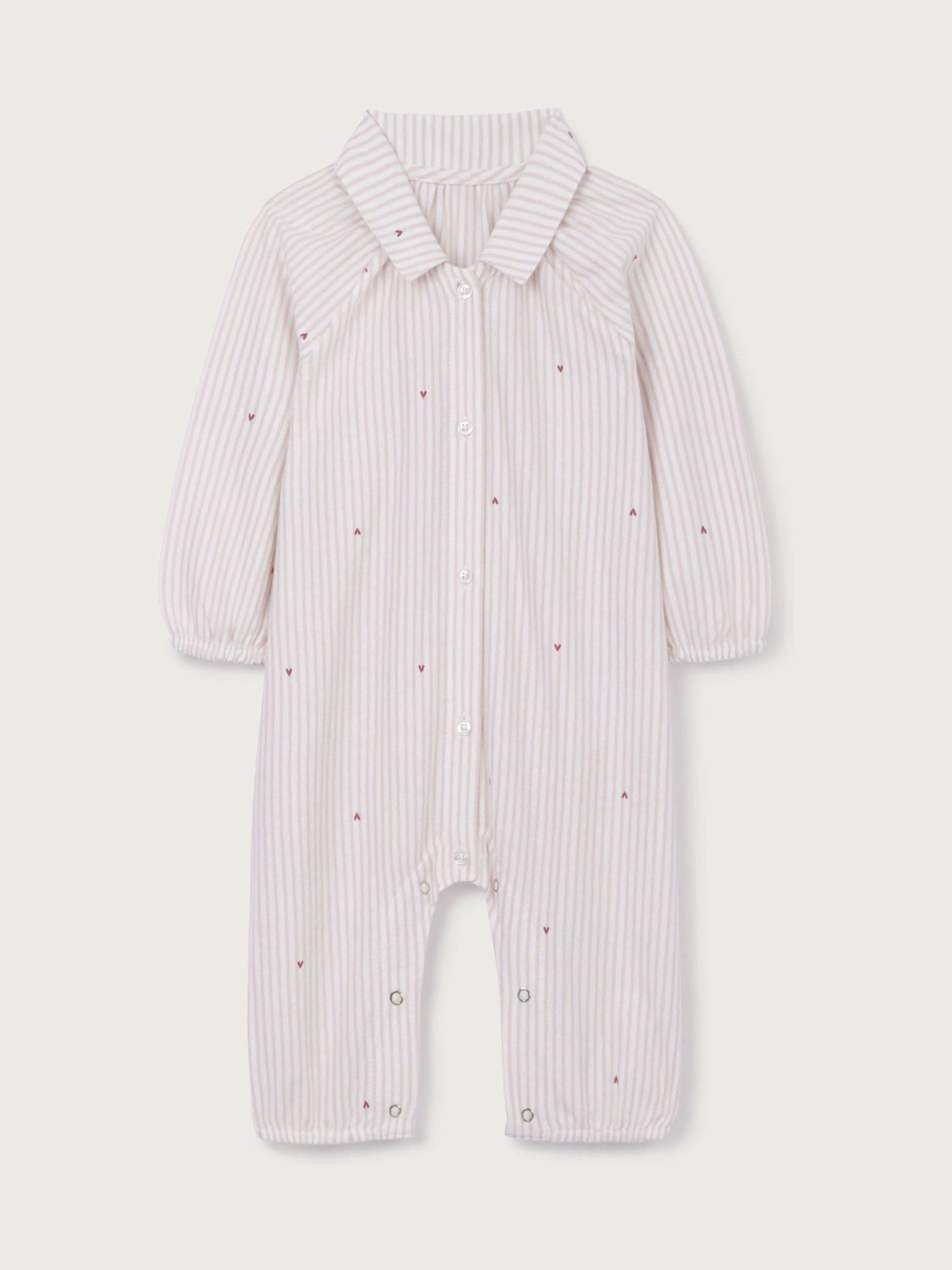 The White Company Pink Cotton Blend Fine Stripe & Heart Classic Sleepsuit image 5