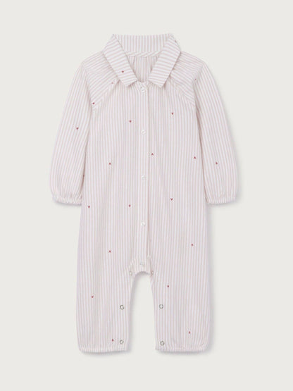 The White Company Pink Cotton Blend Fine Stripe & Heart Classic Sleepsuit image 5