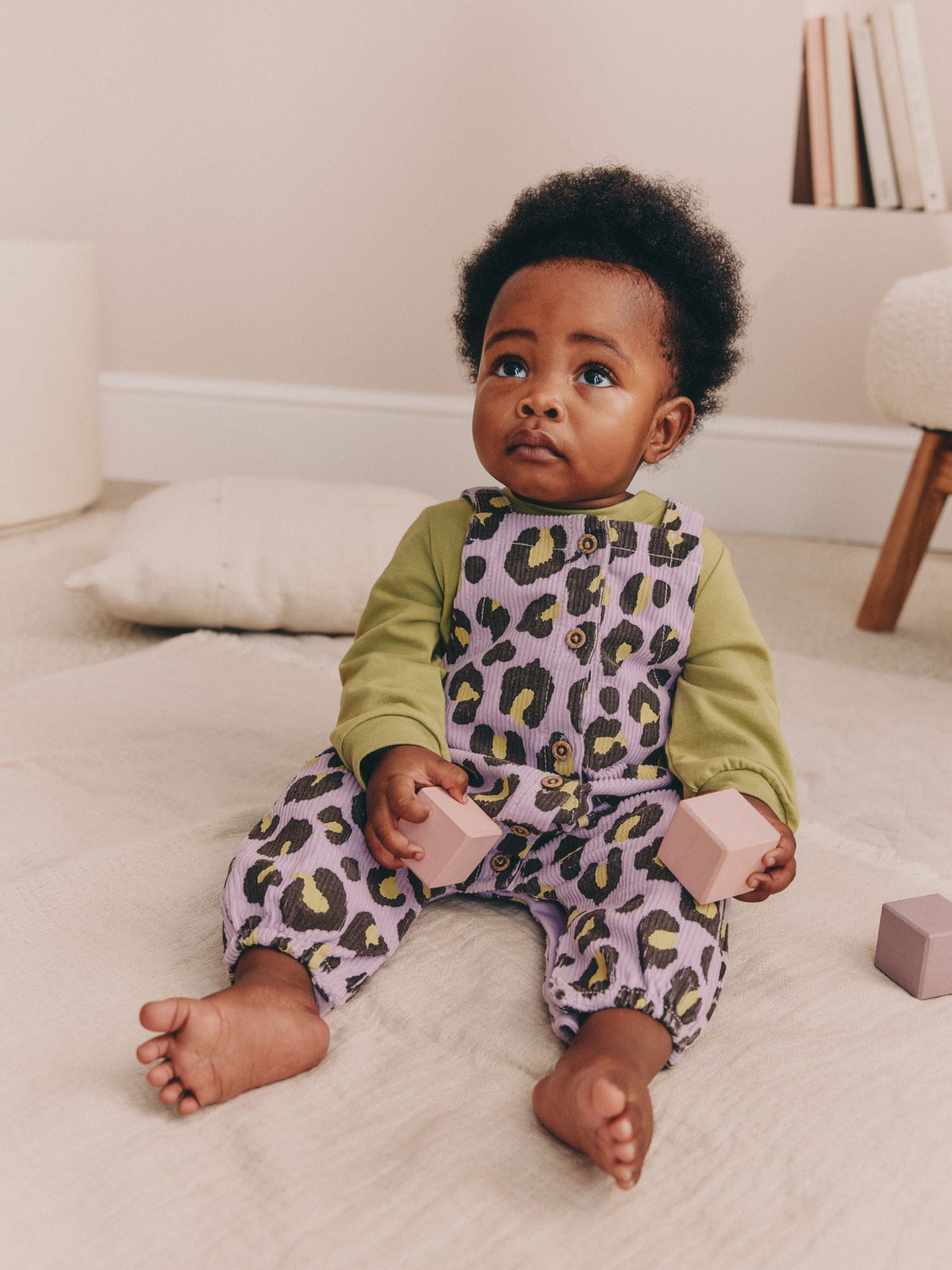 Purple/Green Leopard Print Long Sleeve Bodysuit And Woven Dungarees Set 2 Piece (0mths-2yrs) - image 1