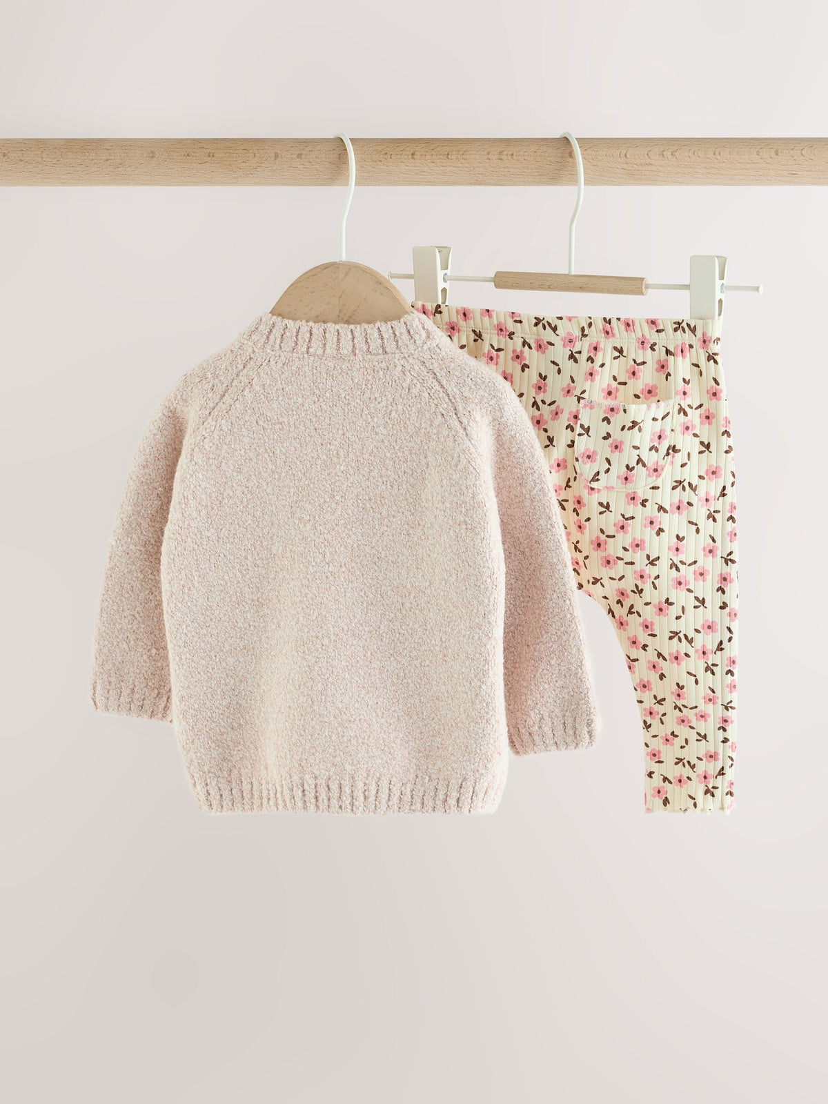 Ecru Bunny Knitted Jumper and Floral Leggings Baby Set 2 Piece (0mths-2yrs) - image 2