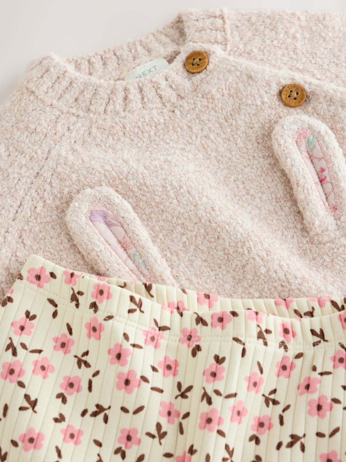 Ecru Bunny Knitted Jumper and Floral Leggings Baby Set 2 Piece (0mths-2yrs) - image 3
