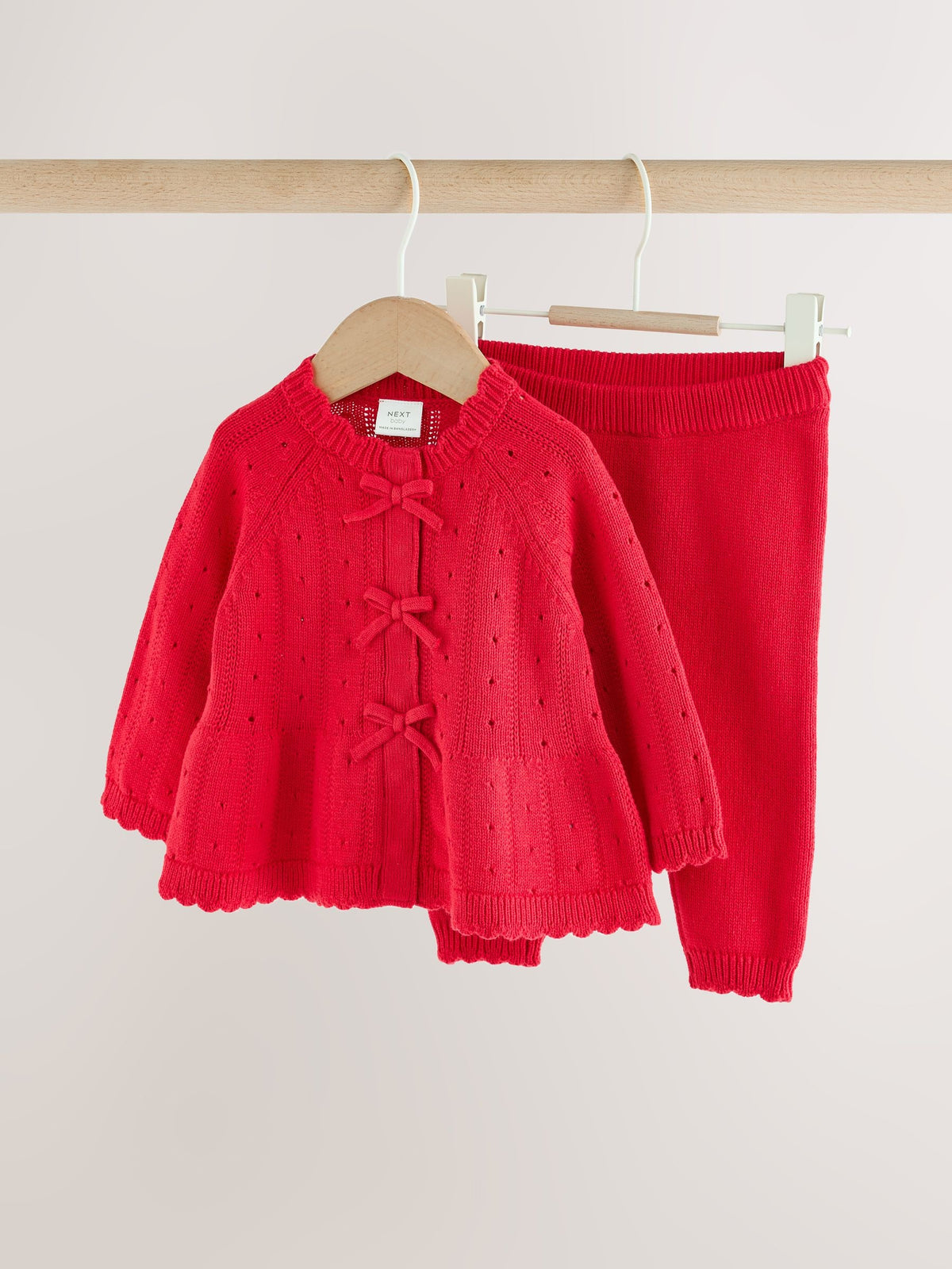 Dsiney Kidz - Red Frill Knitted Bow Baby Cardigan & Leggings Set 2 Piece (0mths-2yrs) image 1