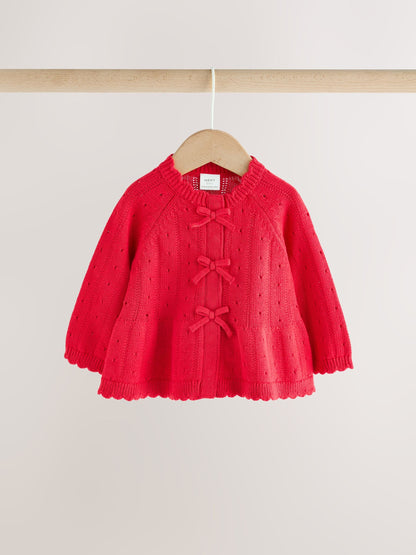 Dsiney Kidz - Red Frill Knitted Bow Baby Cardigan & Leggings Set 2 Piece (0mths-2yrs) image 2