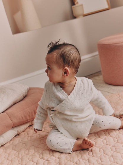 Ecru Cashmere Blend Knitted Wrap Over Cardigan and Leggings Baby 2 Piece Set (0mths-2yrs) - image 4